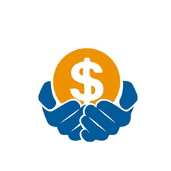 hands offering a coin with dollar sign