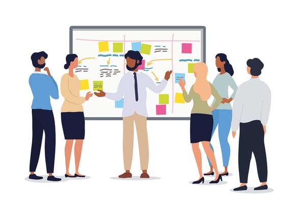 illustration of group collaborating in front of whiteboard | Funnel Clarity