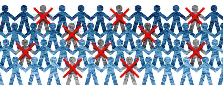 stick figure illustration demonstrating loss of customers with an x over some figures | Funnel Clarity