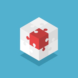 white puzzle cube block with one red block | Funnel Clarity