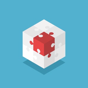 white puzzle cube block with one red block | Funnel Clarity